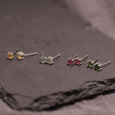 天然碧玺耳钉高级感耳饰超闪迷你首饰女纯银时尚气质防过敏养耳洞送女朋友老婆情人节七夕生日礼物