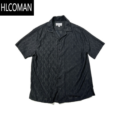 HLCOMAN镂空提花 复古vintage轻熟风雅痞高级感古巴领短袖衬衣男半袖衬衫