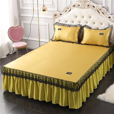 美帮汇床裙夏季冰丝凉席三件套单件夏天带蕾丝花边床罩款夏凉防尘围裙尘 香槟黄 180cmx220cm