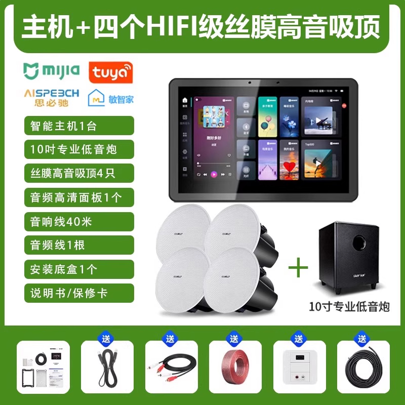 先科(SAST)智能AI家庭吸顶音响客厅无线智能语音主机+4个6.5英寸HiFi丝膜高音同轴吸顶音响+10吋专业低音炮