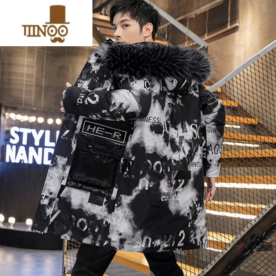 YANXU中长款棉衣男士冬季加厚外套2023年新款迷彩棉袄羽绒棉服潮牌冬装