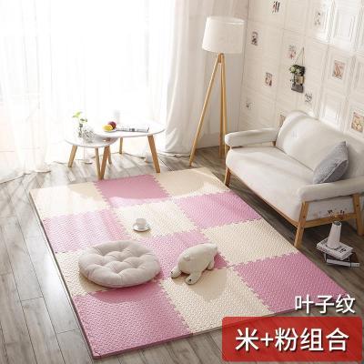 泡沫地垫家用隔音海绵铺地板垫子拼接爬爬卧室儿童爬行垫拼图防摔 米+粉 60*60*2.4cm叶子纹[4片]升级加厚送边条