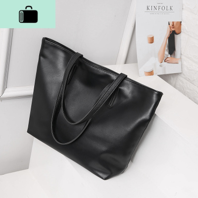 夏季大包包女2020年新款潮ins手提包百搭大容量单肩包软皮托特包NEW LAKE 黑色软皮款