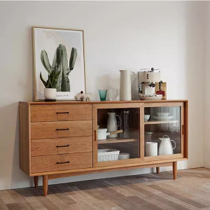 质凡北欧餐边柜实木茶水柜简约现代小户型客厅玄关储物柜移厨房碗柜 新西兰松木120*40*80cm 如图