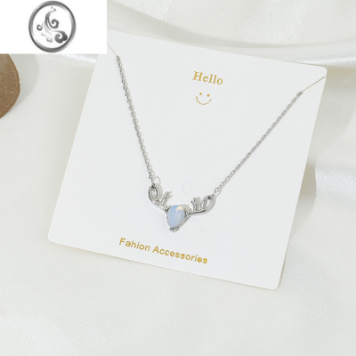 JiMi东大门气质小众设计感花朵珍珠镶钻星月鹿角项链网红吊坠女