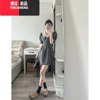 YIBUSHENG设计感褶皱撞色娃娃领连衣裙女装季修身收腰A字裙短裙