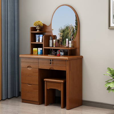 青木川 中式实木梳妆台现代主卧室床头收纳化妆台一体小户型90cm化妆桌子