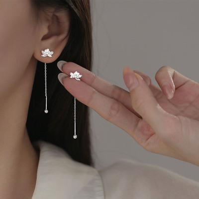 s925银莲花耳线2024新款拧扣设计高级感耳钉气质甜美超仙荷花耳饰送女朋友老婆情人节七夕生日礼物