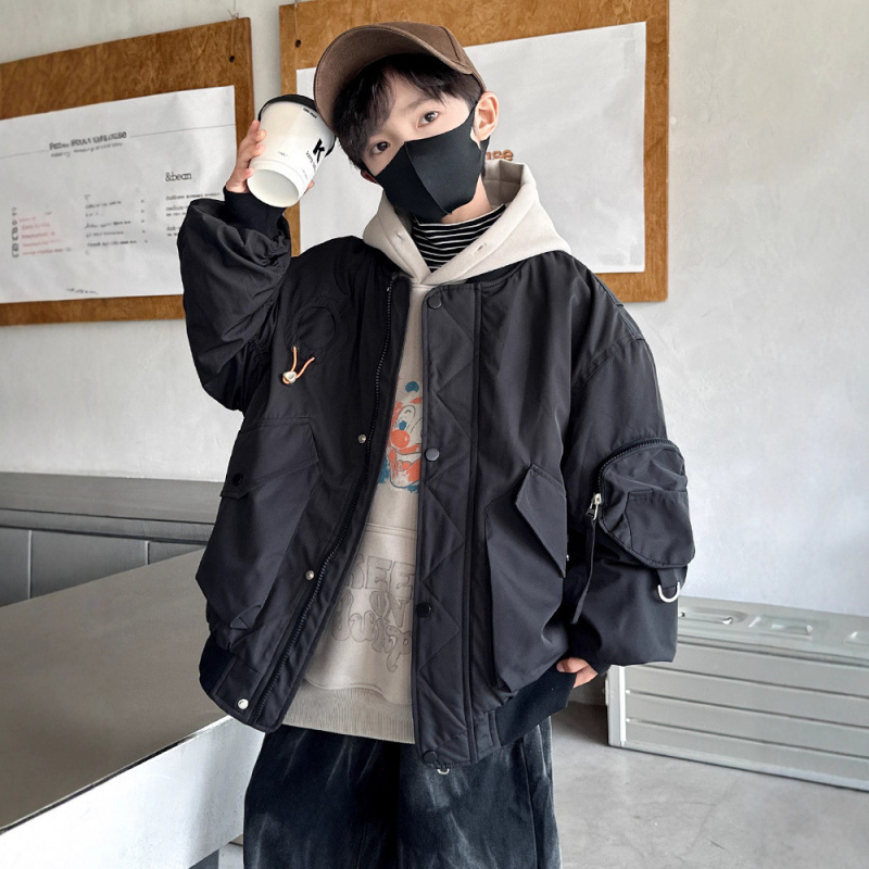 男童夹棉加厚外套秋冬款新款大男孩冬装儿童装冬季棒球服夹克