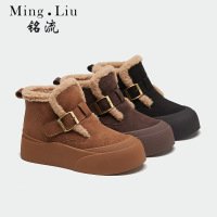 新款厚底雪地靴冬季加绒保暖真皮女靴复古休闲棉鞋百搭靴子女