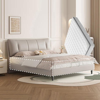 喜临门 尼亚pro +白骑士0胶 真皮艺大双人床主次卧室现代简约尼亚pro[床架] +白骑士0胶床垫-偏硬