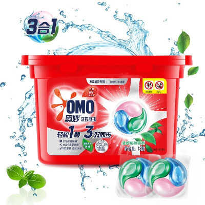奥妙洗衣凝珠18颗除菌除螨三合一洗衣球柔顺护衣浓缩洗衣液清新酵素