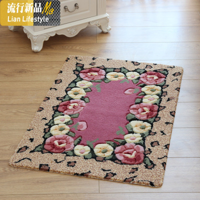 玫瑰花进入户厅地垫垫厨房卧室脚垫卫生间吸水防滑半圆地垫 三维工匠地毯