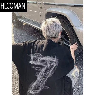 HLCOMAN潮牌t恤短袖男夏季薄款2025新款潮流美式高街宽松百搭情侣五分袖