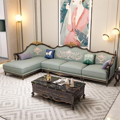 森美人欧式沙发小户型可拆洗黑檀转角布艺简美整装套装色客厅家具组合