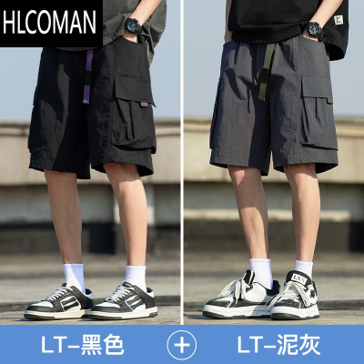 HLCOMANMTVO美式冰丝工装短裤男夏季潮牌宽松休闲速干运动五分裤子