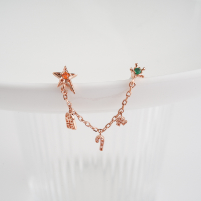 双耳洞耳链圣诞星星权杖流苏链式耳骨钉韩国直送潮流新款送女朋友老婆情人节七夕生日礼物