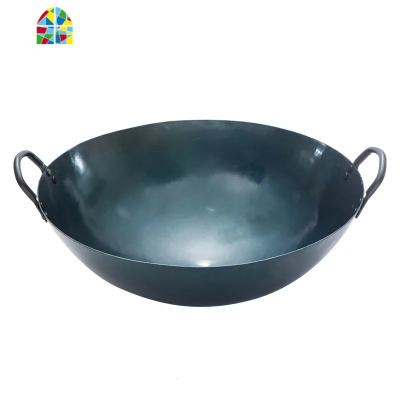 手工锻打双耳铁锅家用老式炒锅耳朵不粘锅大小炒菜锅厨师圆底章丘 FENGHOU 36cm双耳铁锅+高鼎锅盖已开锅