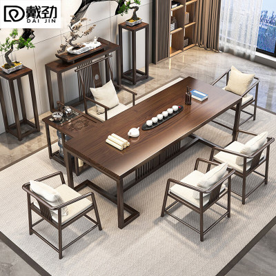 戴劲茶桌椅组合新中式泡茶台现代办公室喝茶桌原木客厅家用茶台 2.0米