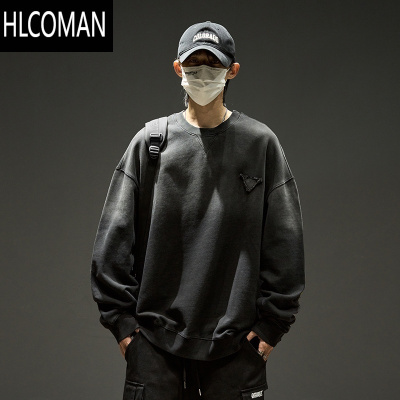 HLCOMAN美式长袖t恤男宽松渐变套头打底衫男生内搭卫衣款男装