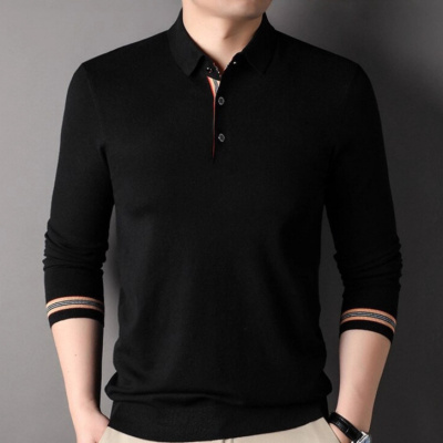 中老年新款针织衫打底翻领Polo长袖纯色时尚休闲日常上装