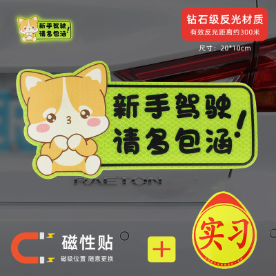 澳麟实习车贴汽车贴纸新手女司机上路创意标志专用装饰反光实习贴磁吸
