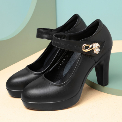 高跟防水台女鞋旗袍黑色模特单鞋粗跟大码职业时尚工作鞋走秀鞋女