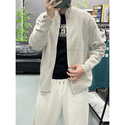 秋冬高领开衫男毛衣美式上衣外套潮流时尚帅气青年宽松针织衫