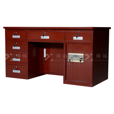 臻远 BXZ-21 钢制保险桌可投币收银财务桌1.4m木纹六斗电子锁