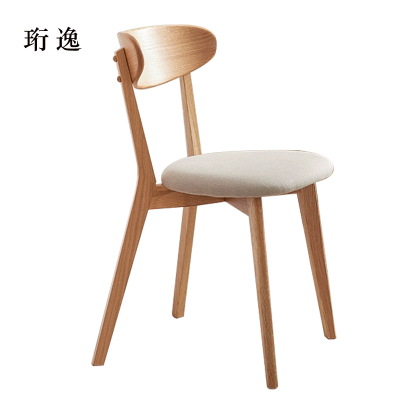 珩逸餐椅简约现代休闲书桌椅餐桌凳子橡木靠背椅浅灰色软包