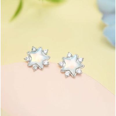 S999纯银星星耳钉女个性简约小众设计时尚潮流甜美小清新耳饰批发送女朋友老婆情人节七夕生日礼物