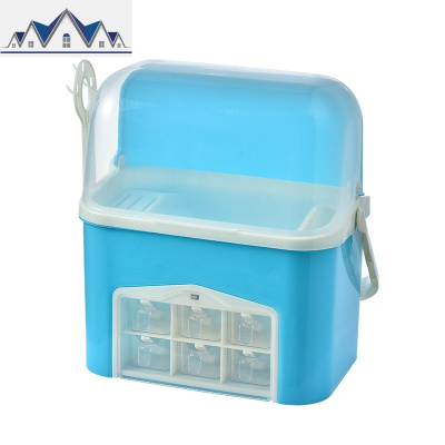 厨房置物架调料架台面省空间塑料多功能转角收纳盒双层带盖免打孔 三维工匠