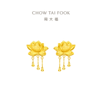 周大福流苏莲花 足金黄金耳钉耳饰(工费:460计价)EOF1148