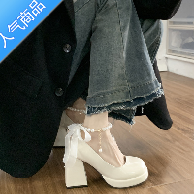 SUNTEK大码凉鞋41一43胖脚宽女鞋粗跟新款2023高跟鞋女夏法式玛丽珍鞋子