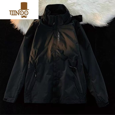 YANXU黑色冲锋衣男潮牌美式机能风外套港风立领连帽情侣休闲夹克