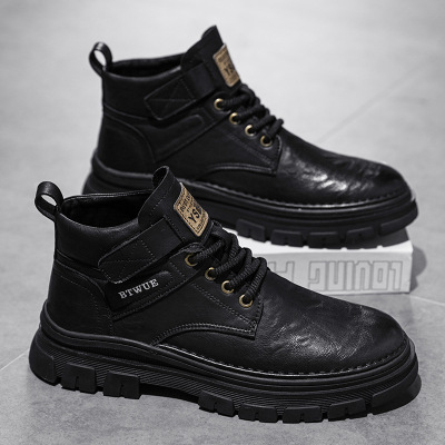 秋冬季新款男士马丁靴复古休闲超纤皮面户外运动厚底百搭短靴男靴