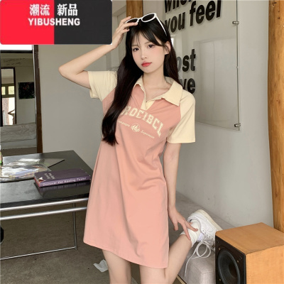 YIBUSHENG大码美式学院风polo连衣裙女季显瘦裙子胖MM遮肚藏肉休闲T恤裙