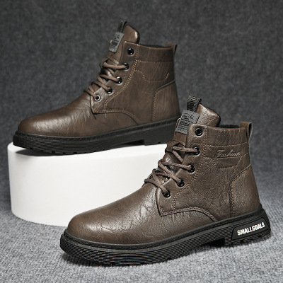 男士短靴纯色秋季上新复古英伦风休闲马丁靴日常潮搭增高工装男鞋