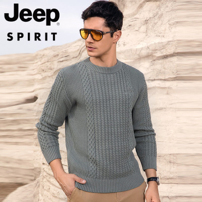 JEEP SPIRIT男士纯棉毛衣秋季圆领针织上衣新款宽松保暖套头时尚