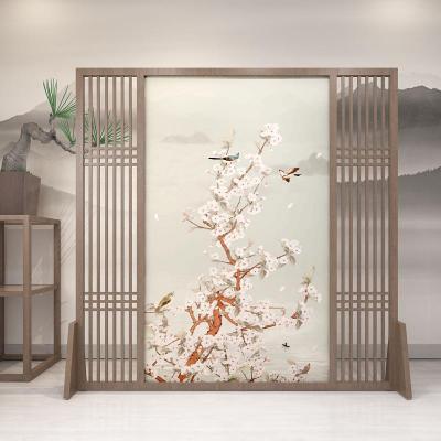 中式屏风隔断墙客厅玄关办公室酒店茶室装饰遮挡实木格栅定制座屏 胡桃木220*180CM左右镂空 整装