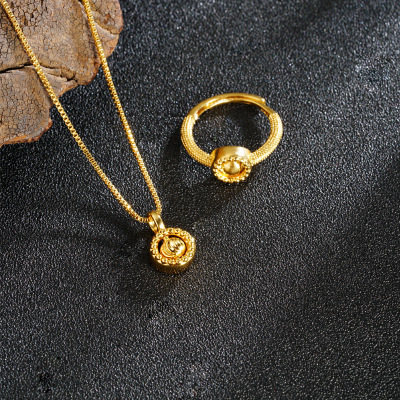 越南沙金猫眼转运珠戒指项链百搭高级感轻奢铜镀金百搭铜镀金饰品送女朋友老婆情人节七夕生日礼物