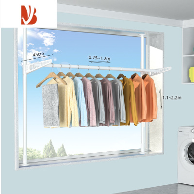 三维工匠免打孔窗台窗户晾衣杆公寓阳台窗外晒被子简易顶天立地飘窗晾衣架