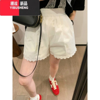 YIBUSHENG甜美花边休闲短裤女2024季新款简约宽松显瘦高腰A字阔腿热裤
