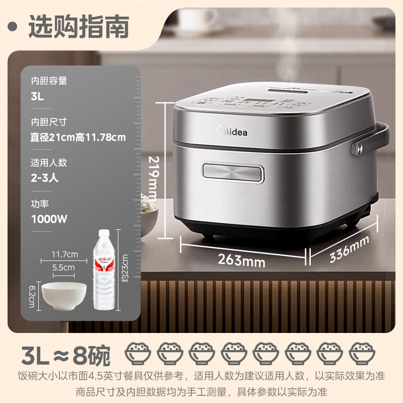 美的(Midea)纯钛0涂层低糖电饭煲3L电饭锅家用2-3人赤炎炭火电磁IH双热源加热小米粥钛釜系列CFB3066T