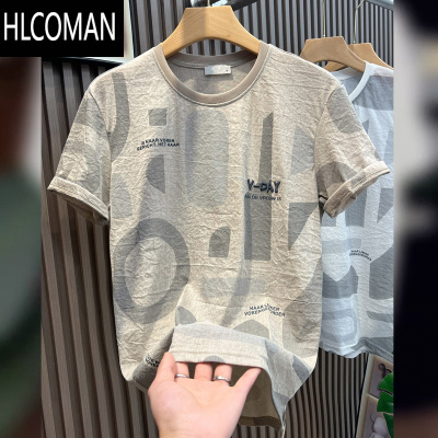 HLCOMAN设计师款短袖t恤男士2025夏季新款韩版修身潮牌美式复古ins上衣服