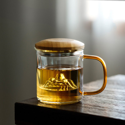 办公室茶水分离茶杯家用耐高温玻璃杯男士带把泡茶杯花茶杯水杯子