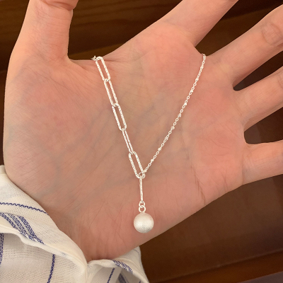 纯银磨砂圆球吊坠长项链女款2025新款有球必应拼接小众锁骨链送女朋友老婆情人节七夕生日礼物