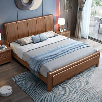 欧梵森 金丝胡桃木实木床中式床双人床1.8米床1.5m床现代简约卧室主卧床轻奢气压储物高箱现代婚床