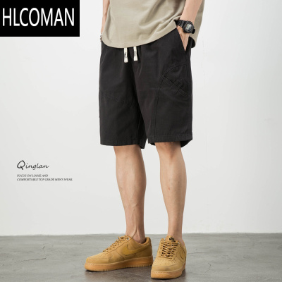 HLCOMAN休闲短裤男宽松大码夏季薄款五分裤黑色运动潮流百搭工装中裤