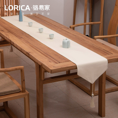 新中式桌旗禅意色棉麻茶几餐桌布日式长条北欧现代简约五斗柜布 平织-白色 33*160cm(适用桌长1.1米-1.2米)